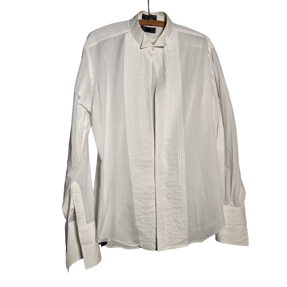 Christian Dior Monsieur White Pleated Tuxedo Shirt French Cuff 16-35 Vintage